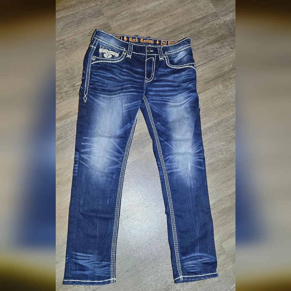 Rock Revival Slim Straight Mens Jeans Size 34 - Picture 8 of 16